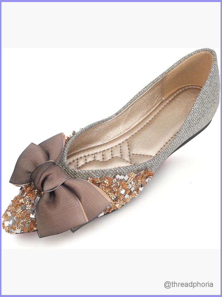 Rhinestone Bow Flats Women Pointed Toe Dress Shoes Comfortable Slip On